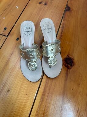 Jack Rogers Metallic Gold Leather Thong Sandals
